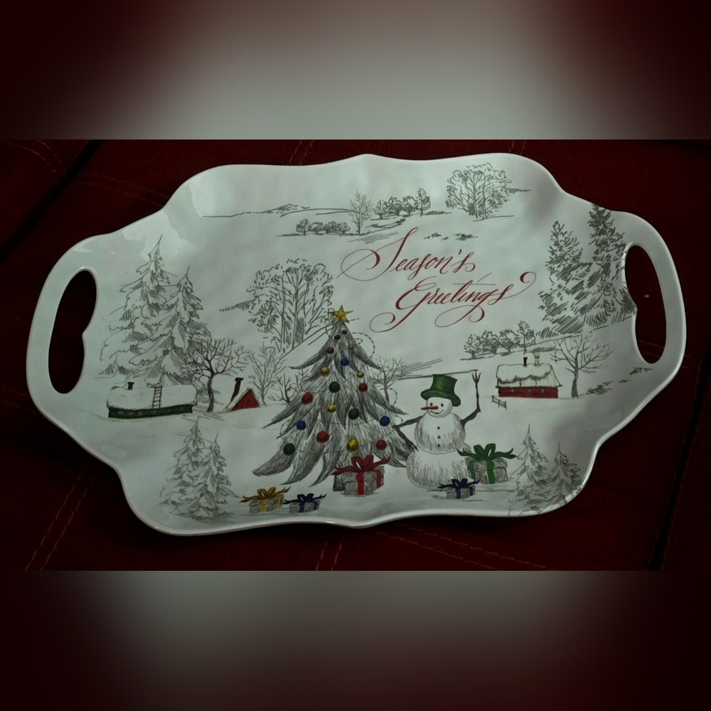 Season's Greetings Christmas Serving Tray Melamine Serveware Michel Design Works